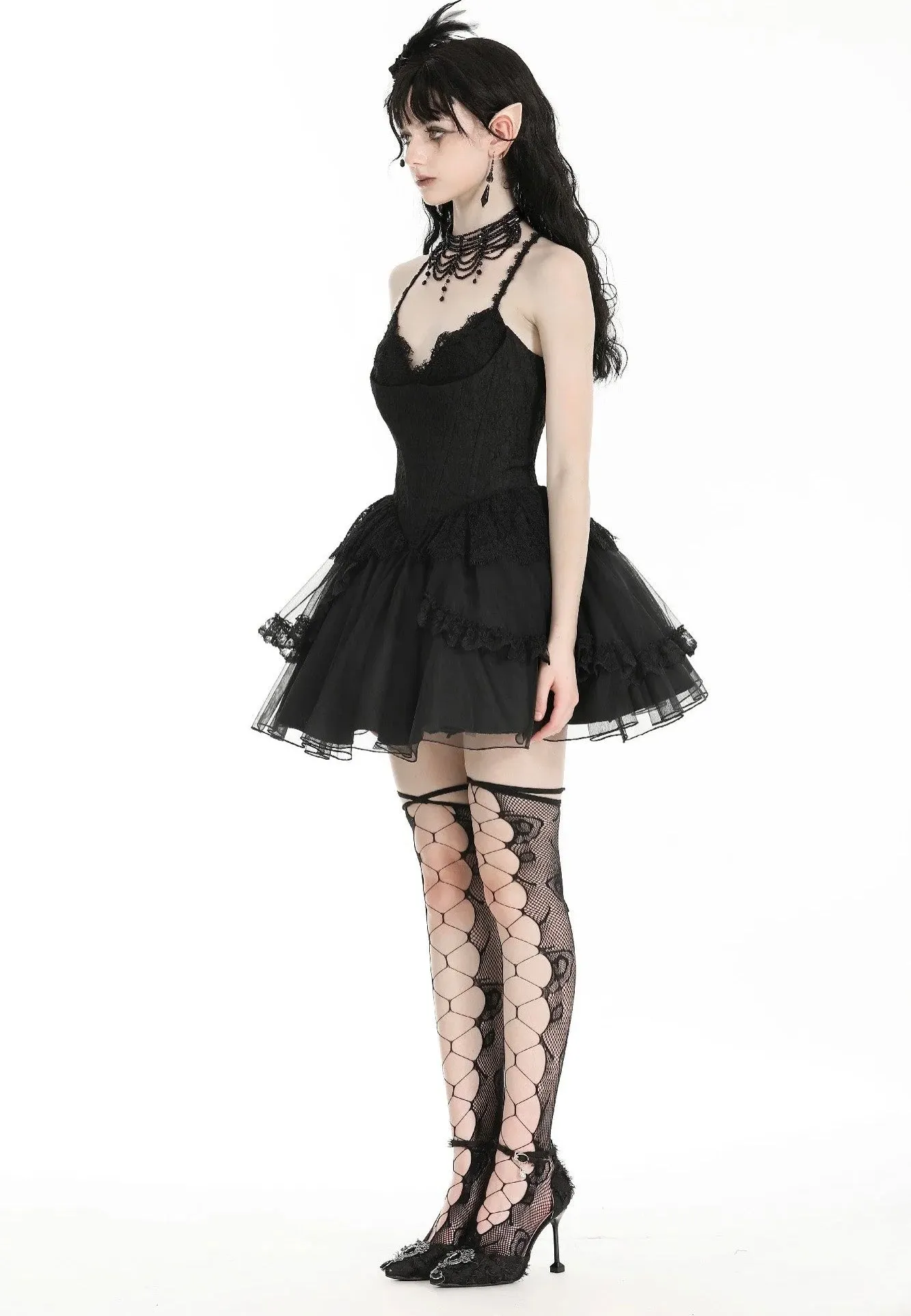 Dark In Love - Gothic Black Swan Tulle Lace Trim Black - Dress