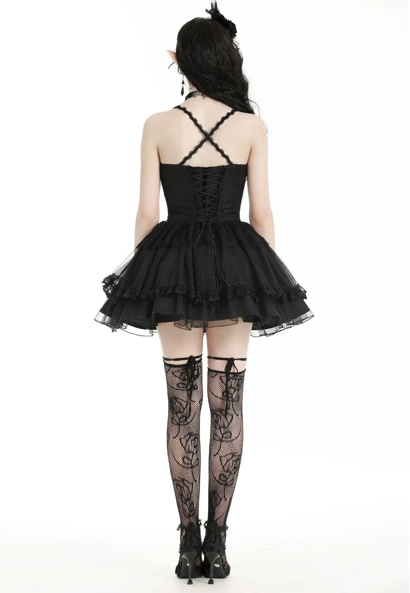 Dark In Love - Gothic Black Swan Tulle Lace Trim Black - Dress