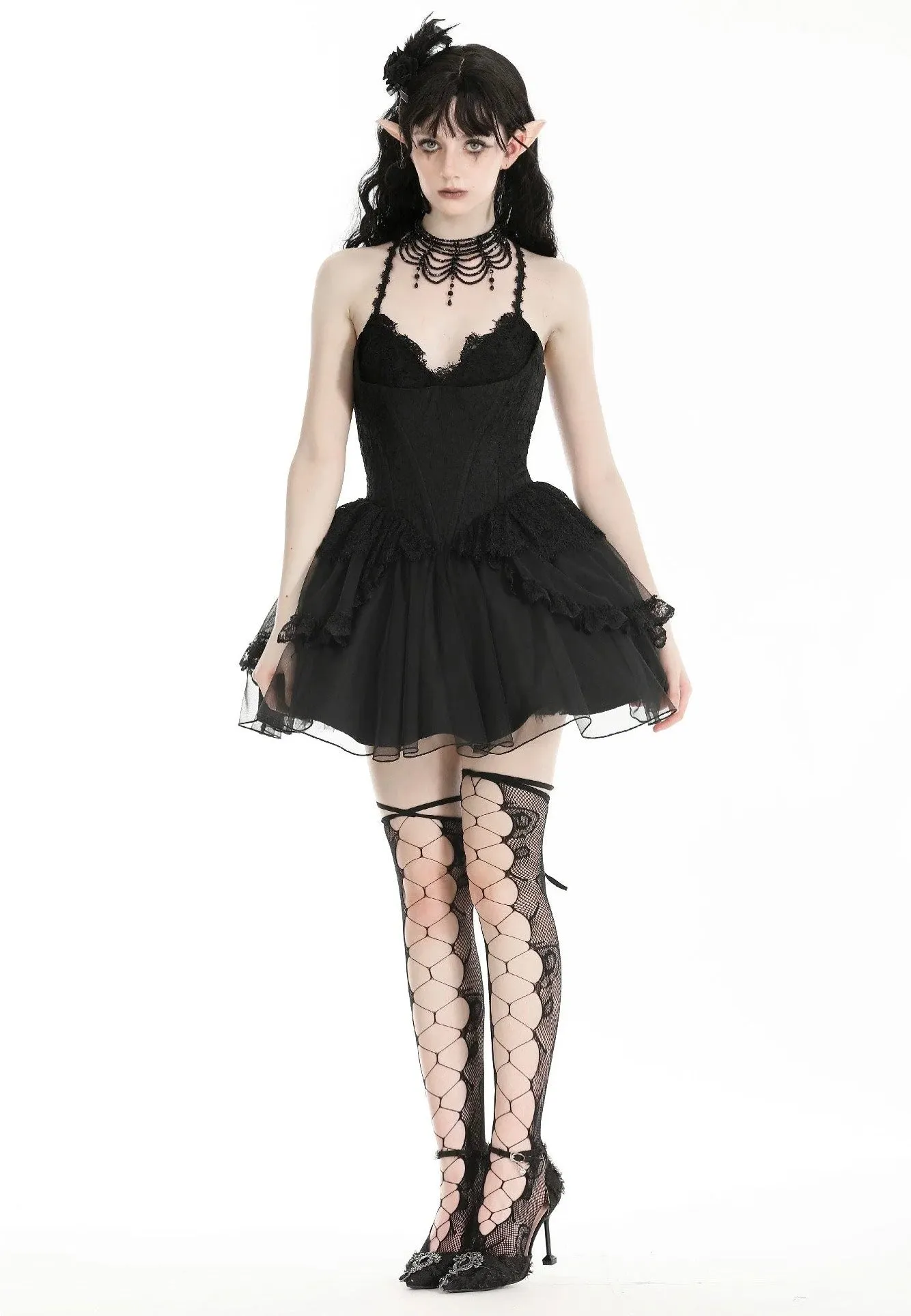 Dark In Love - Gothic Black Swan Tulle Lace Trim Black - Dress