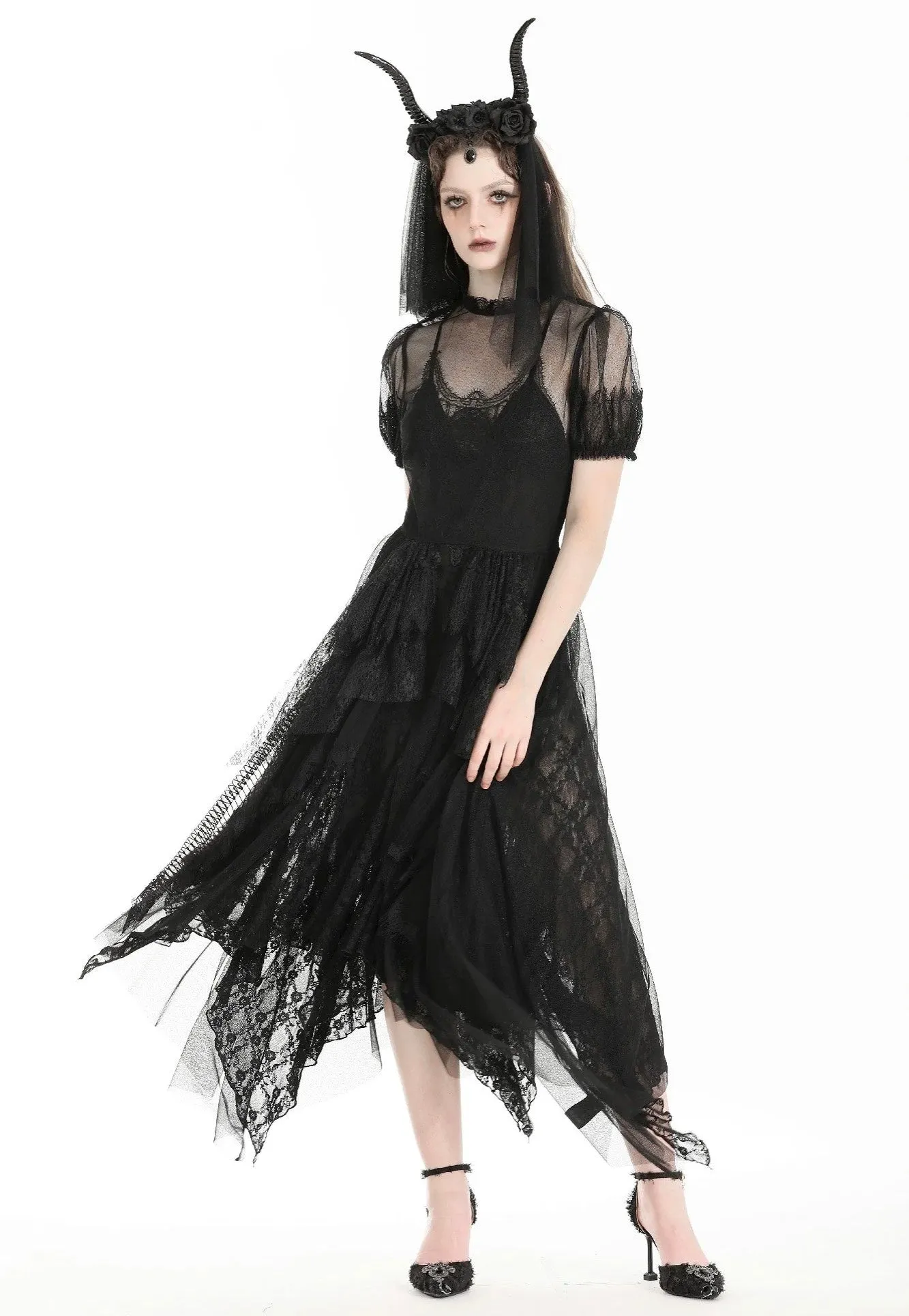 Dark In Love - Gothic Dark Night Elf Winged Mesh Black - Dress