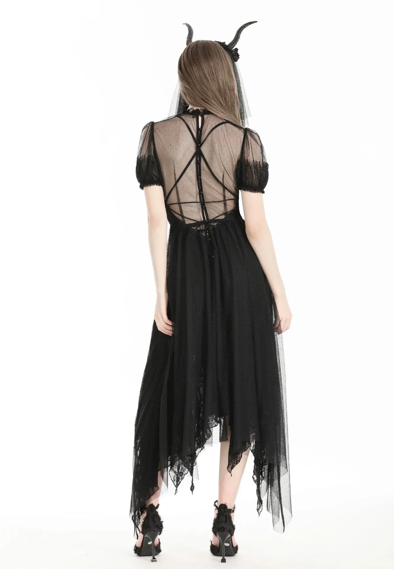 Dark In Love - Gothic Dark Night Elf Winged Mesh Black - Dress