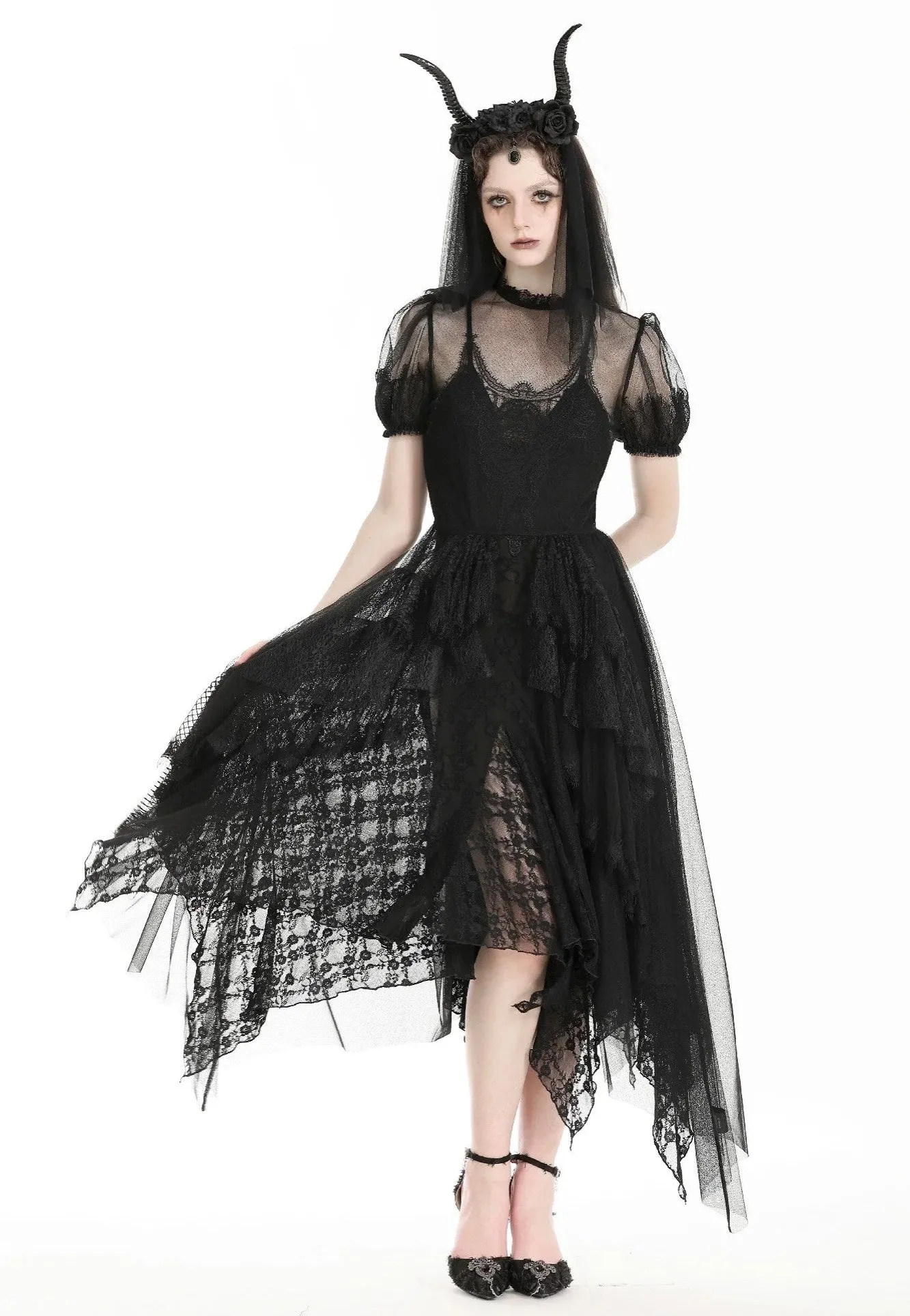 Dark In Love - Gothic Dark Night Elf Winged Mesh Black - Dress