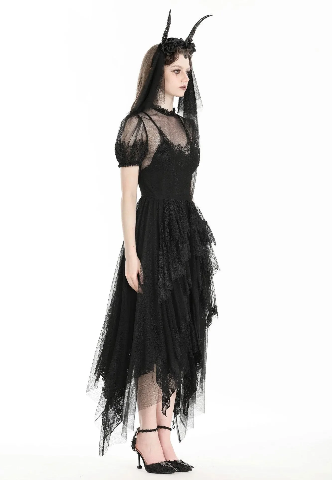 Dark In Love - Gothic Dark Night Elf Winged Mesh Black - Dress
