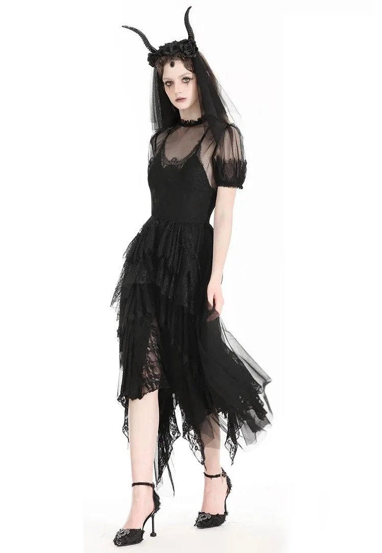 Dark In Love - Gothic Dark Night Elf Winged Mesh Black - Dress