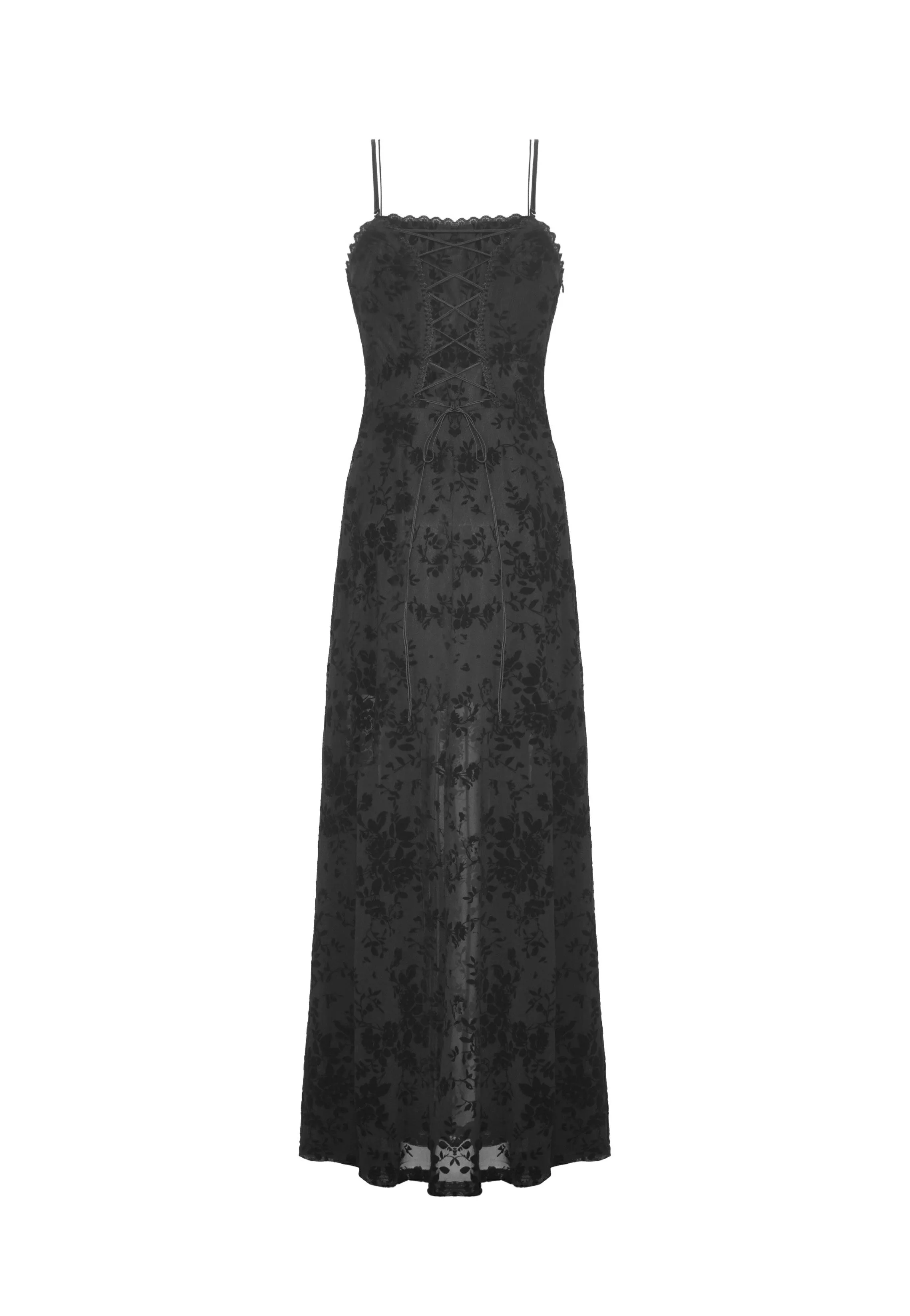 Dark In Love - Gothic Rose Flocking Maxi Strap Black - Dress
