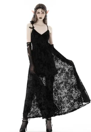 Dark In Love - Gothic Rose Flocking Maxi Strap Black - Dress