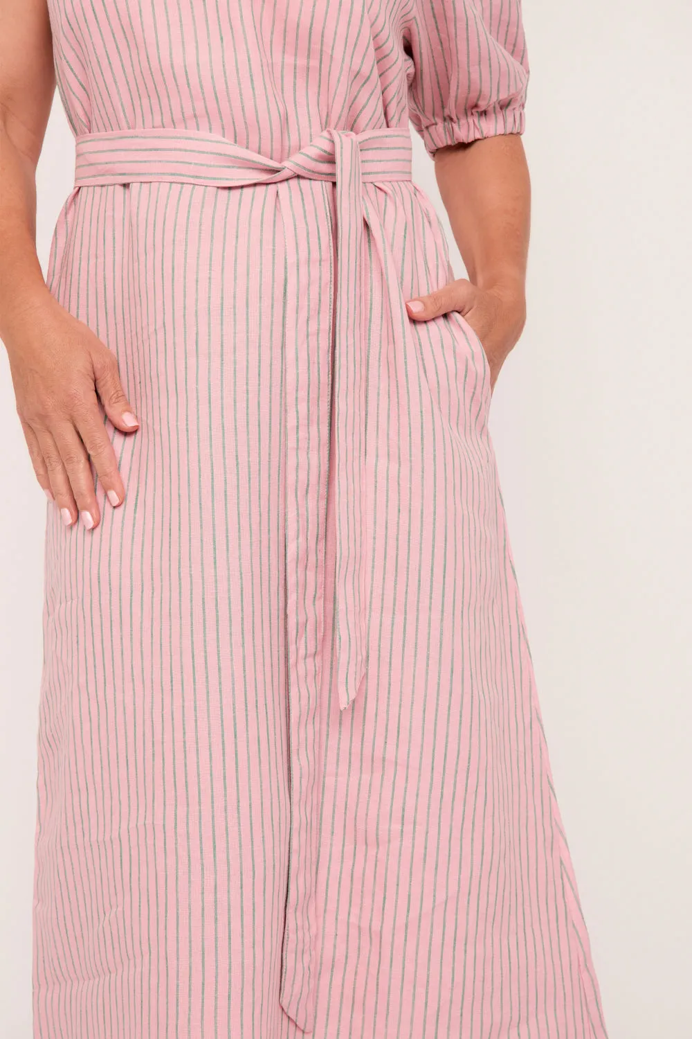 Emma Linen One Shoulder Dress in Beverly Hills Adrift