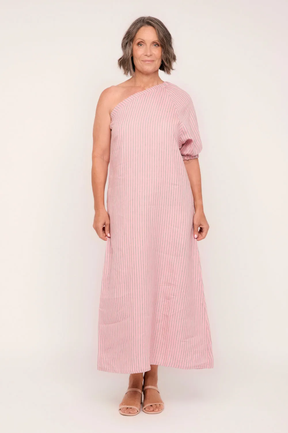 Emma Linen One Shoulder Dress in Beverly Hills Adrift