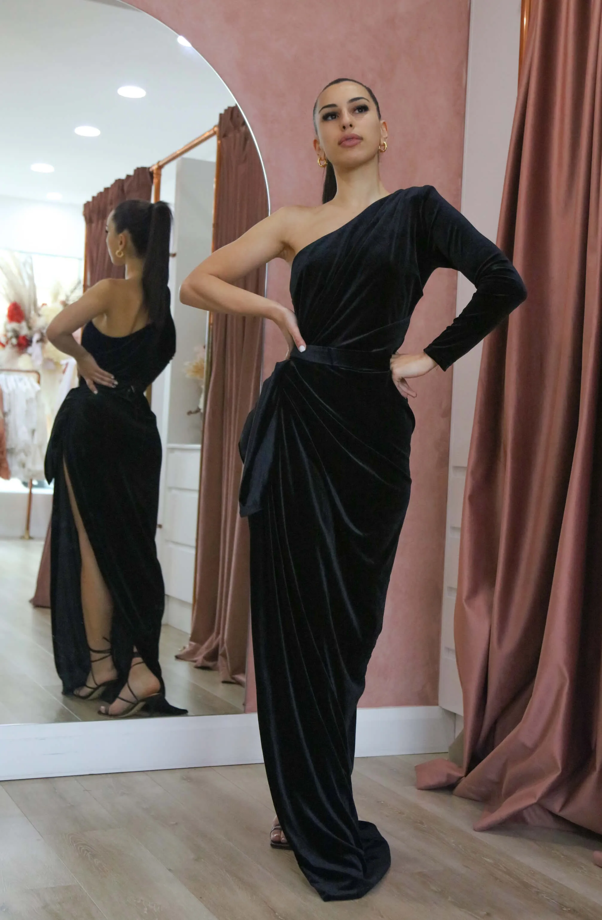 Enigma Black Velvet Gown by Lia Stublla