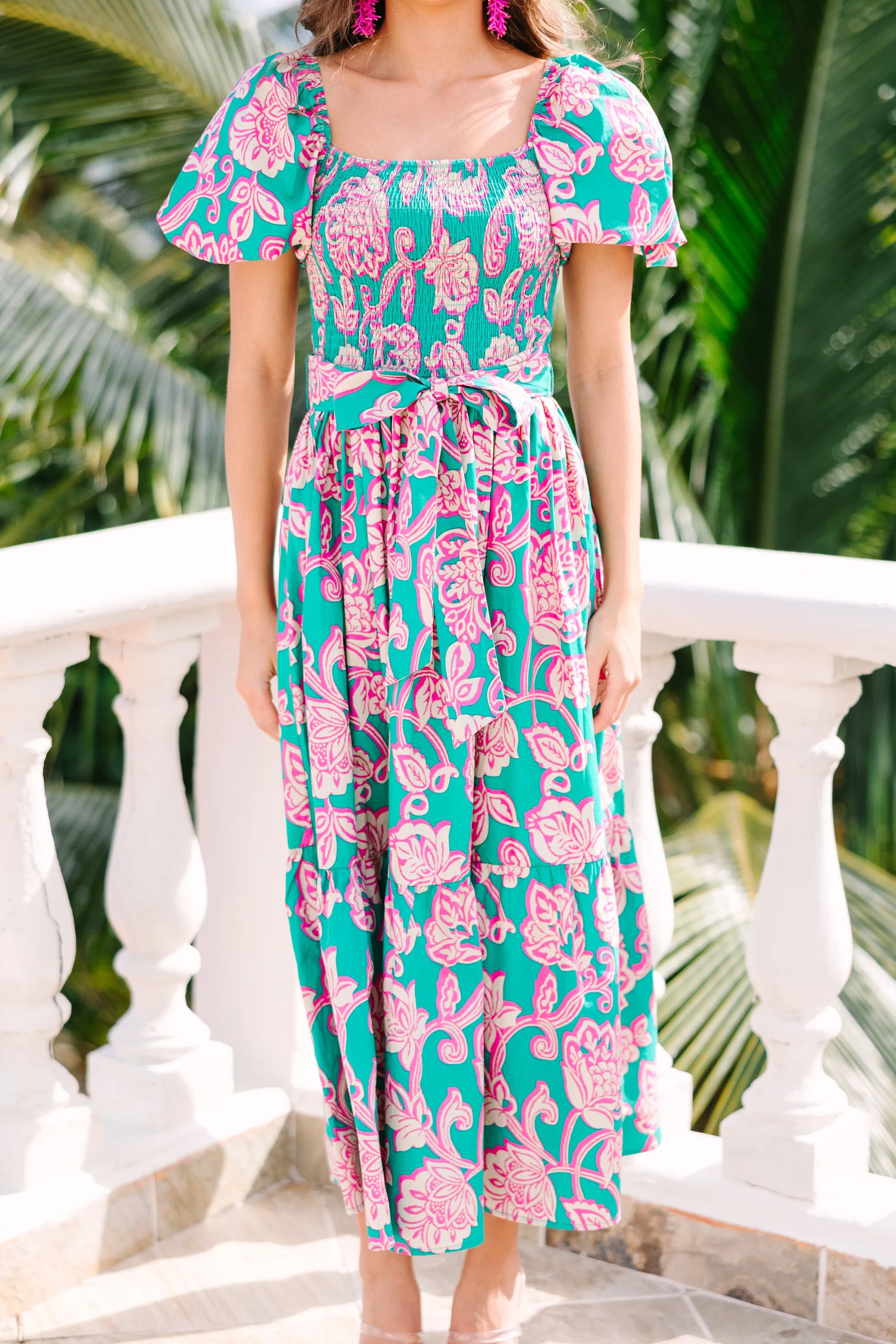 Feeling Bold Teal Green Floral Maxi Dress