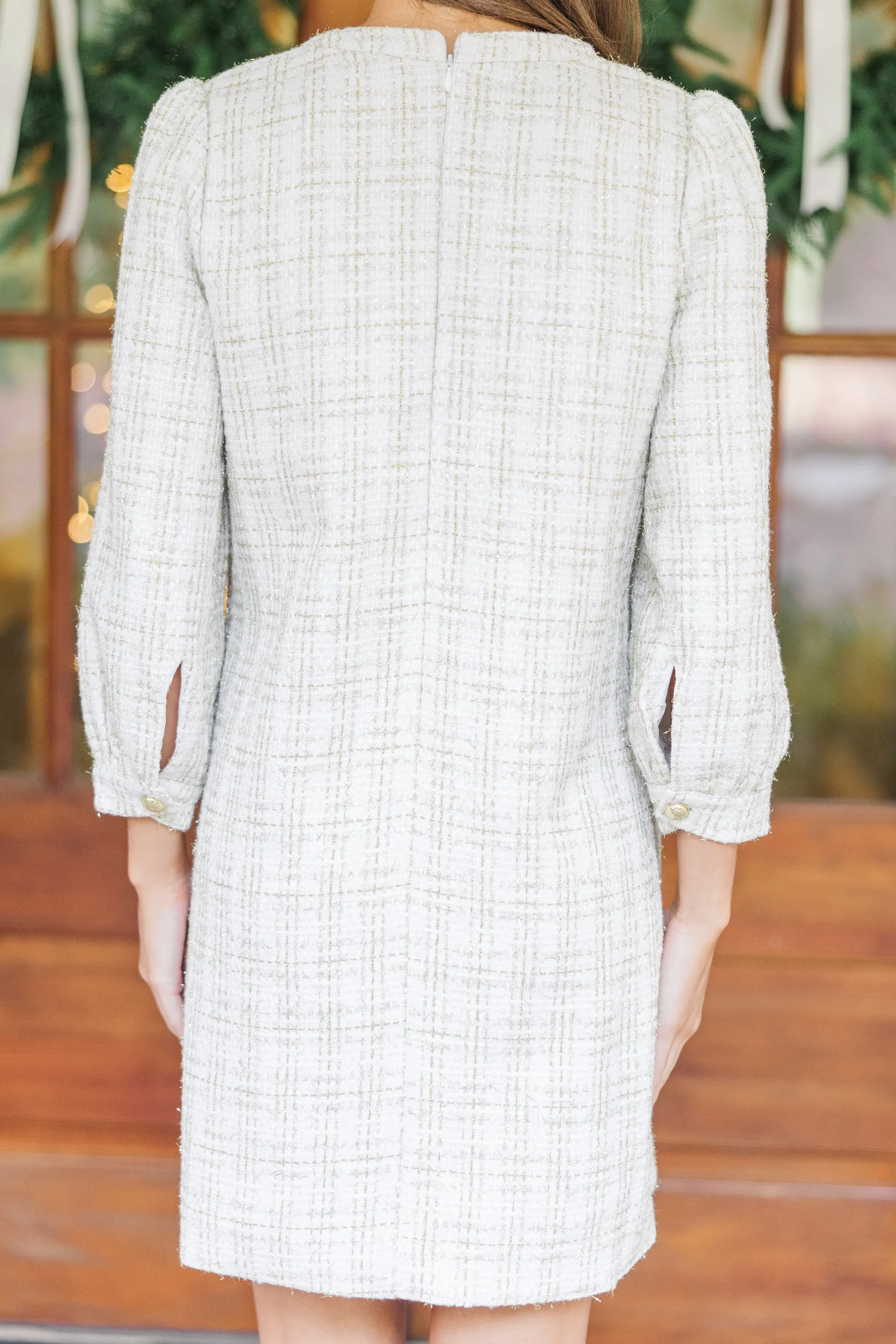 Feeling Like A Queen White Tweed Dress
