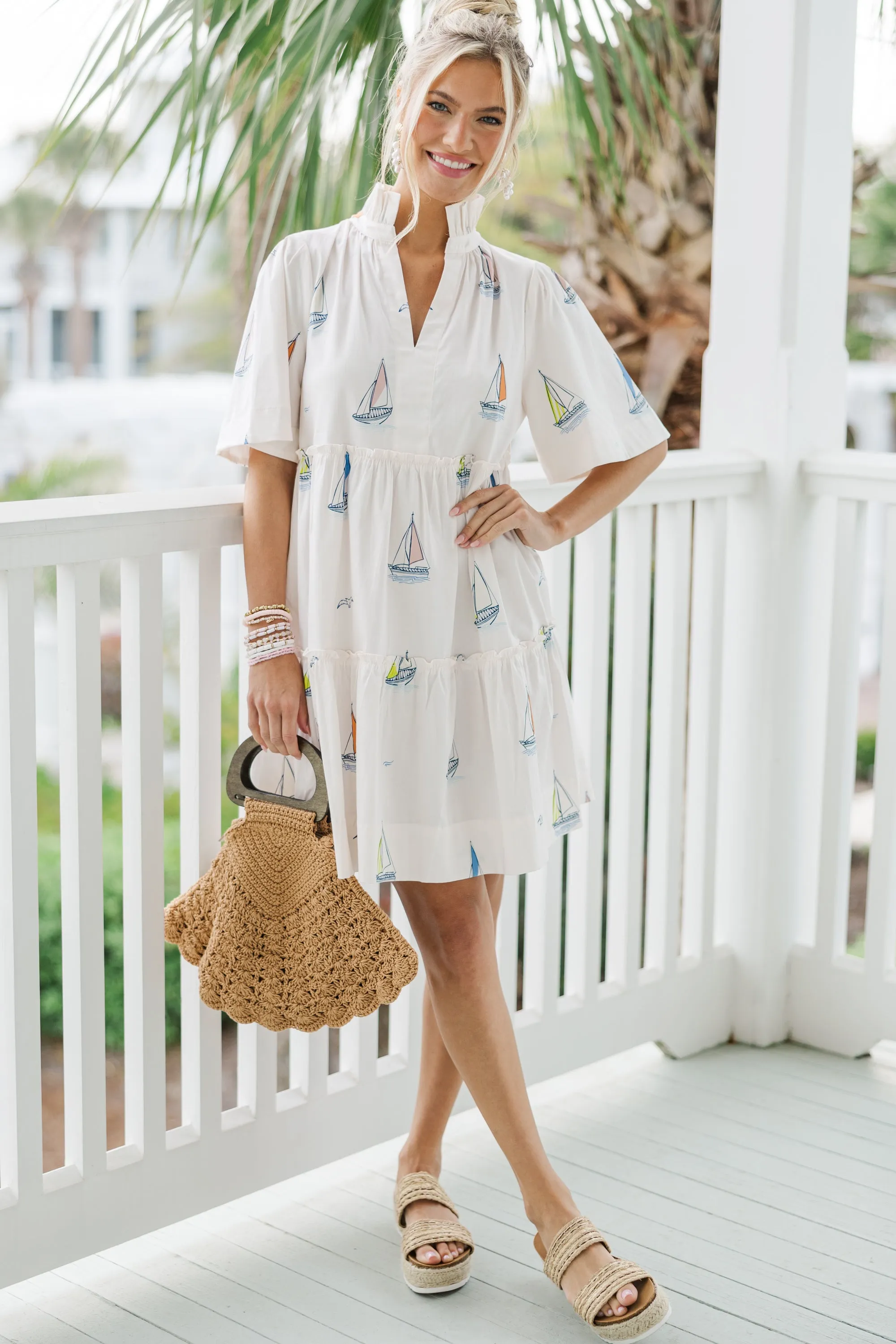 Feeling Your Best Pale Peach Sailboat Dress
