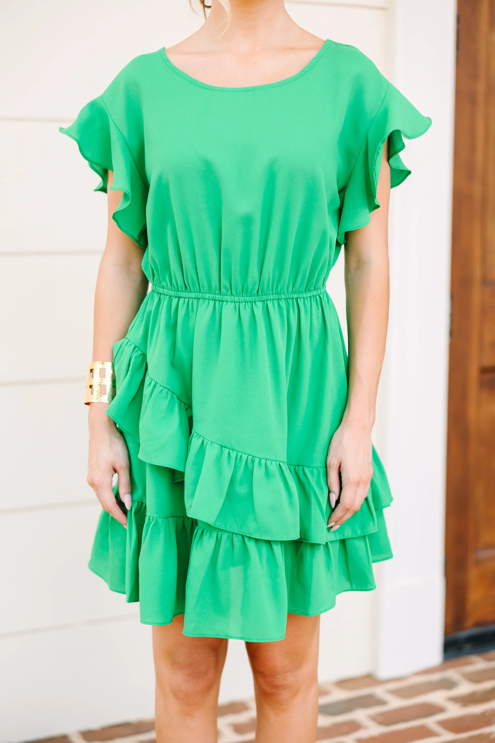 Feminine Love Kelly Green Ruffled Dress
