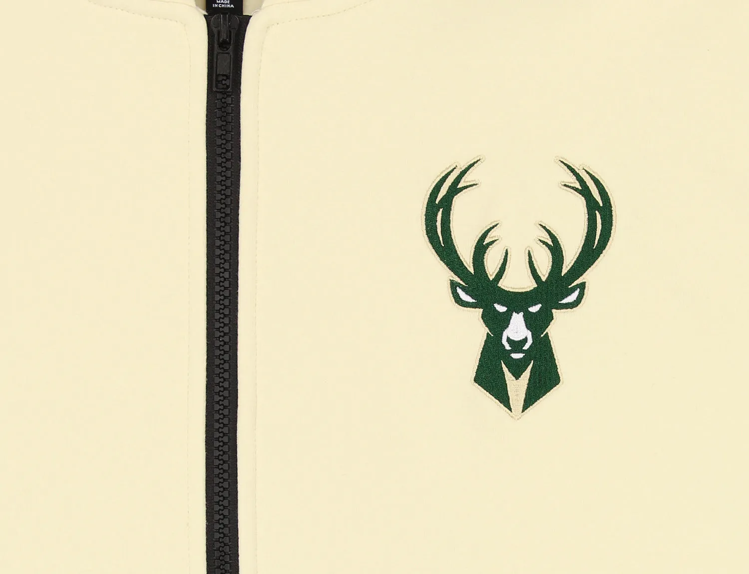 FISLL NBA Men's Milwaukee Bucks Fleece Zip Up Hoodie, Cream