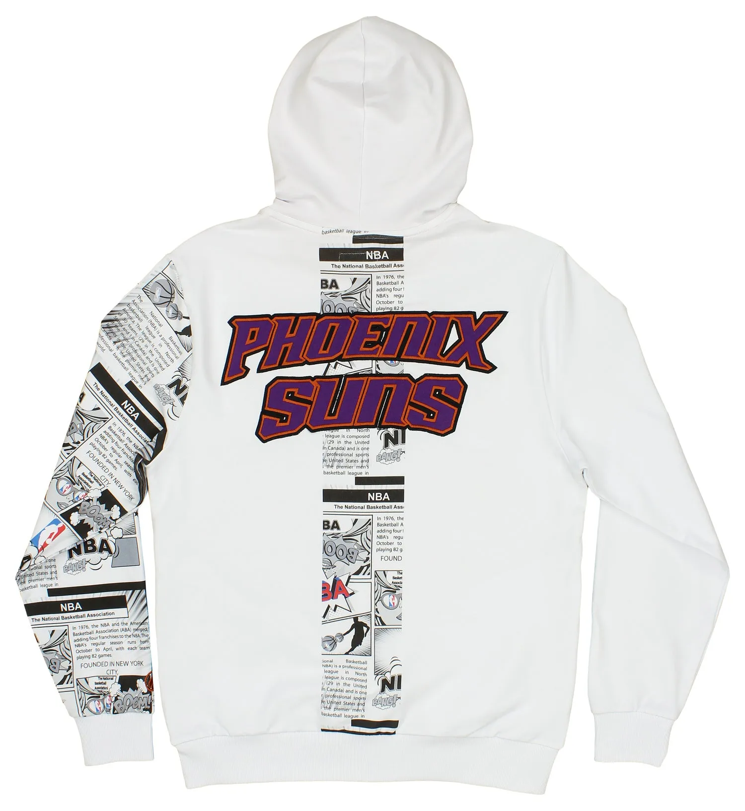 FISLL NBA Men's Phoenix Suns Comic Book Newspaper Print Hoodie, White