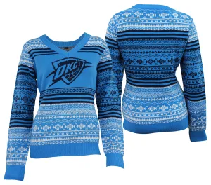 FOCO NBA Women's Oklahoma City Thunder Big Logo Aztec V-Neck Sweater