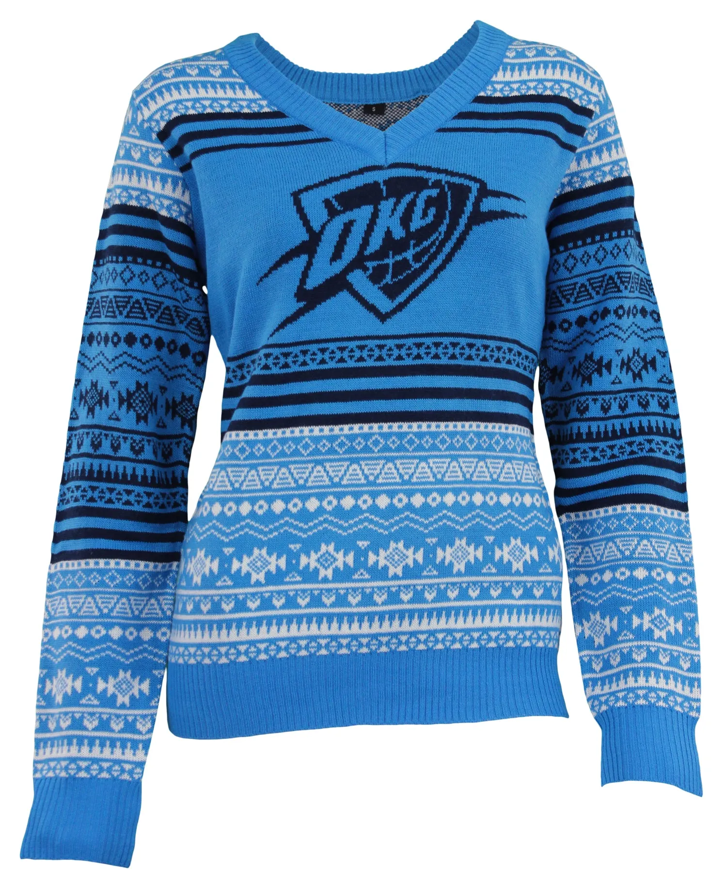 FOCO NBA Women's Oklahoma City Thunder Big Logo Aztec V-Neck Sweater