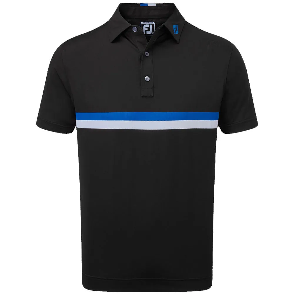 FootJoy Double Chestband Pique Polo Shirt - Black/Cobalt/White