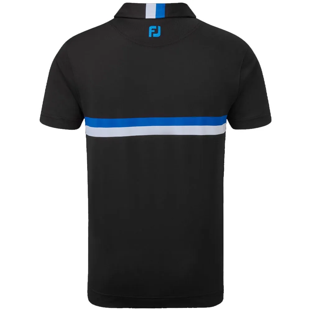 FootJoy Double Chestband Pique Polo Shirt - Black/Cobalt/White
