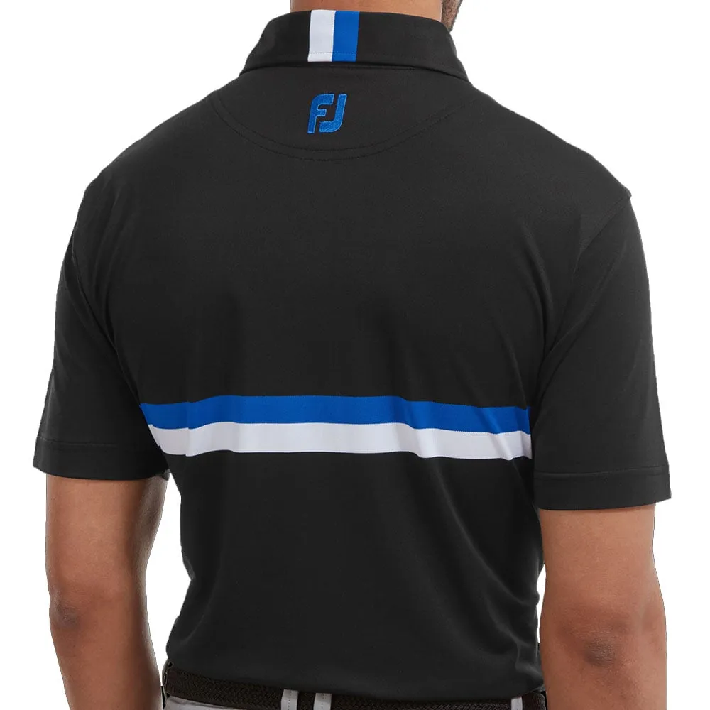 FootJoy Double Chestband Pique Polo Shirt - Black/Cobalt/White