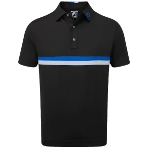 FootJoy Double Chestband Pique Polo Shirt - Black/Cobalt/White