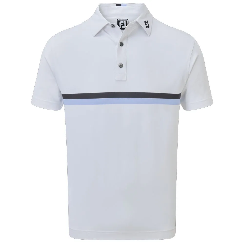 FootJoy Double Chestband Pique Polo Shirt - White/Navy
