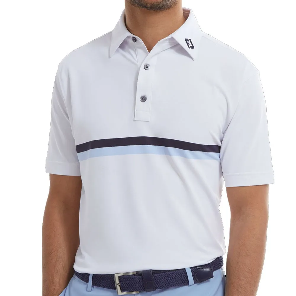 FootJoy Double Chestband Pique Polo Shirt - White/Navy