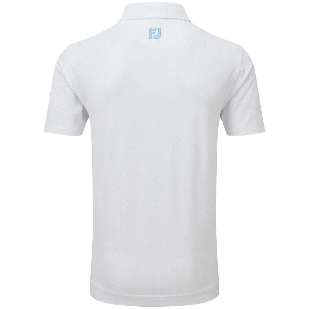 FootJoy Stretch Lisle Dot Print Polo Shirt - White/Light Blue