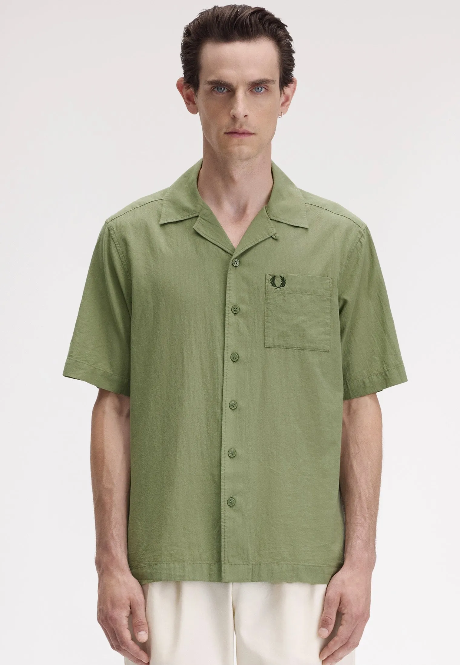 Fred Perry - Lightweight Texture Revere Collar Olive Mint - Shirt