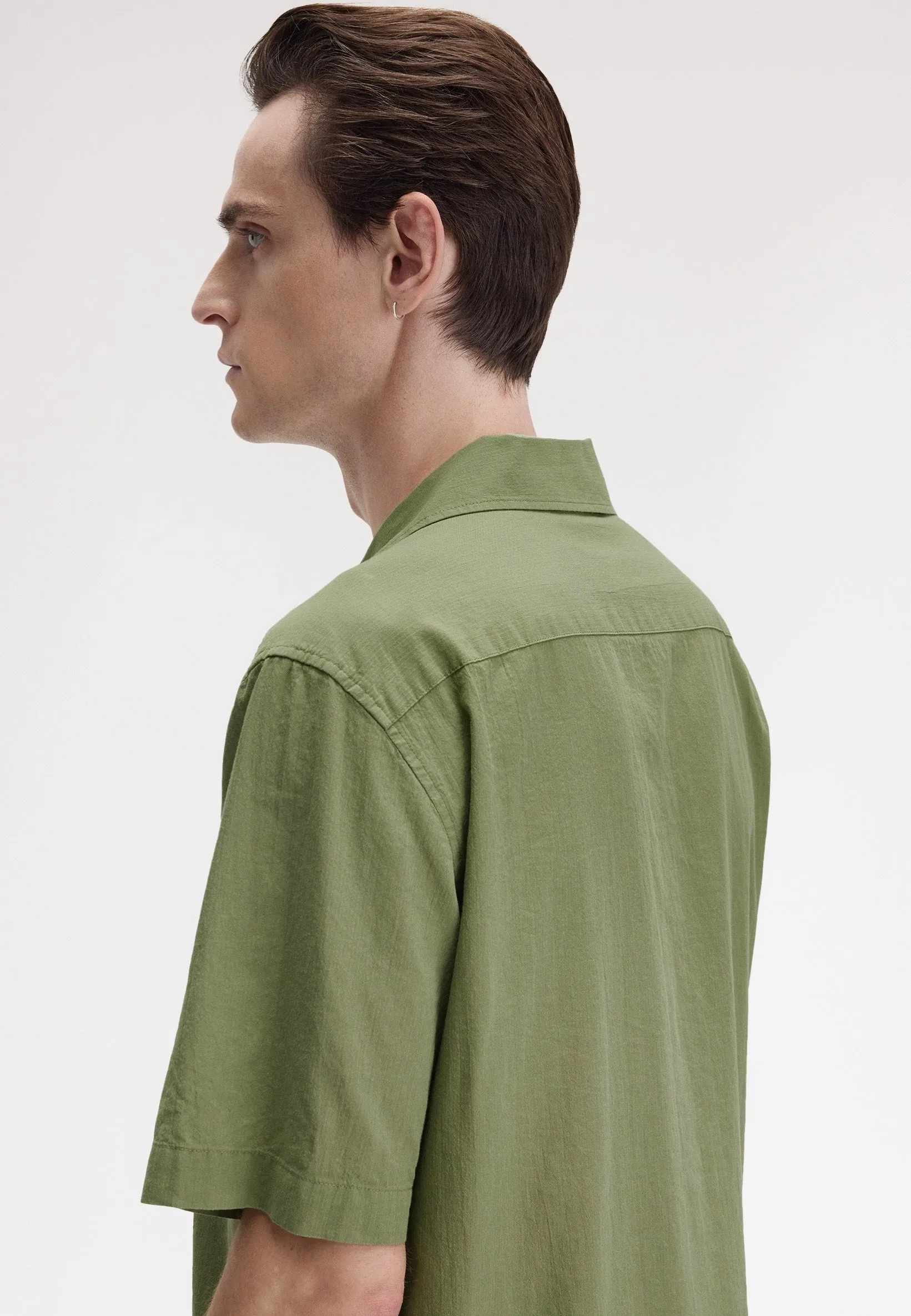 Fred Perry - Lightweight Texture Revere Collar Olive Mint - Shirt