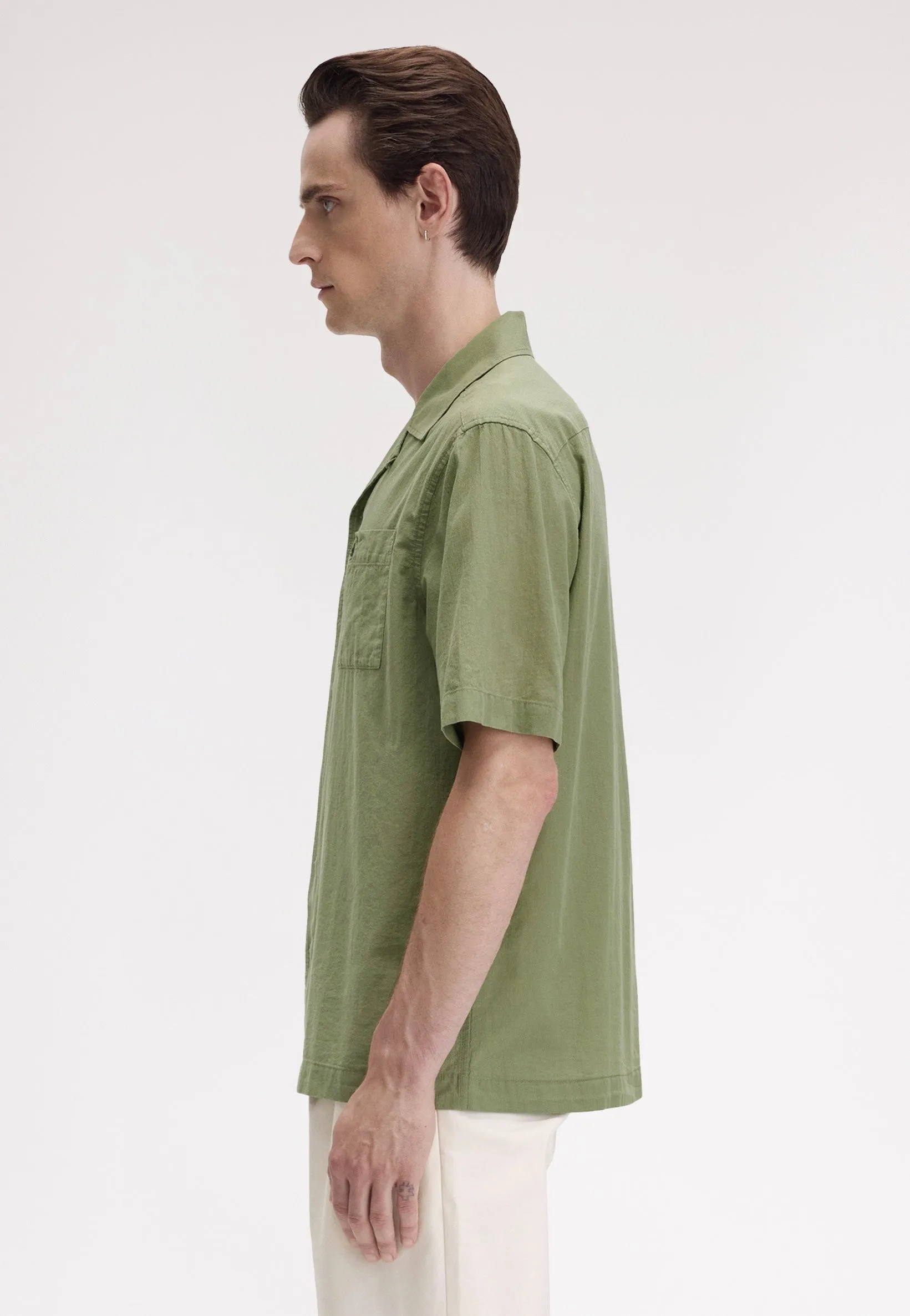 Fred Perry - Lightweight Texture Revere Collar Olive Mint - Shirt