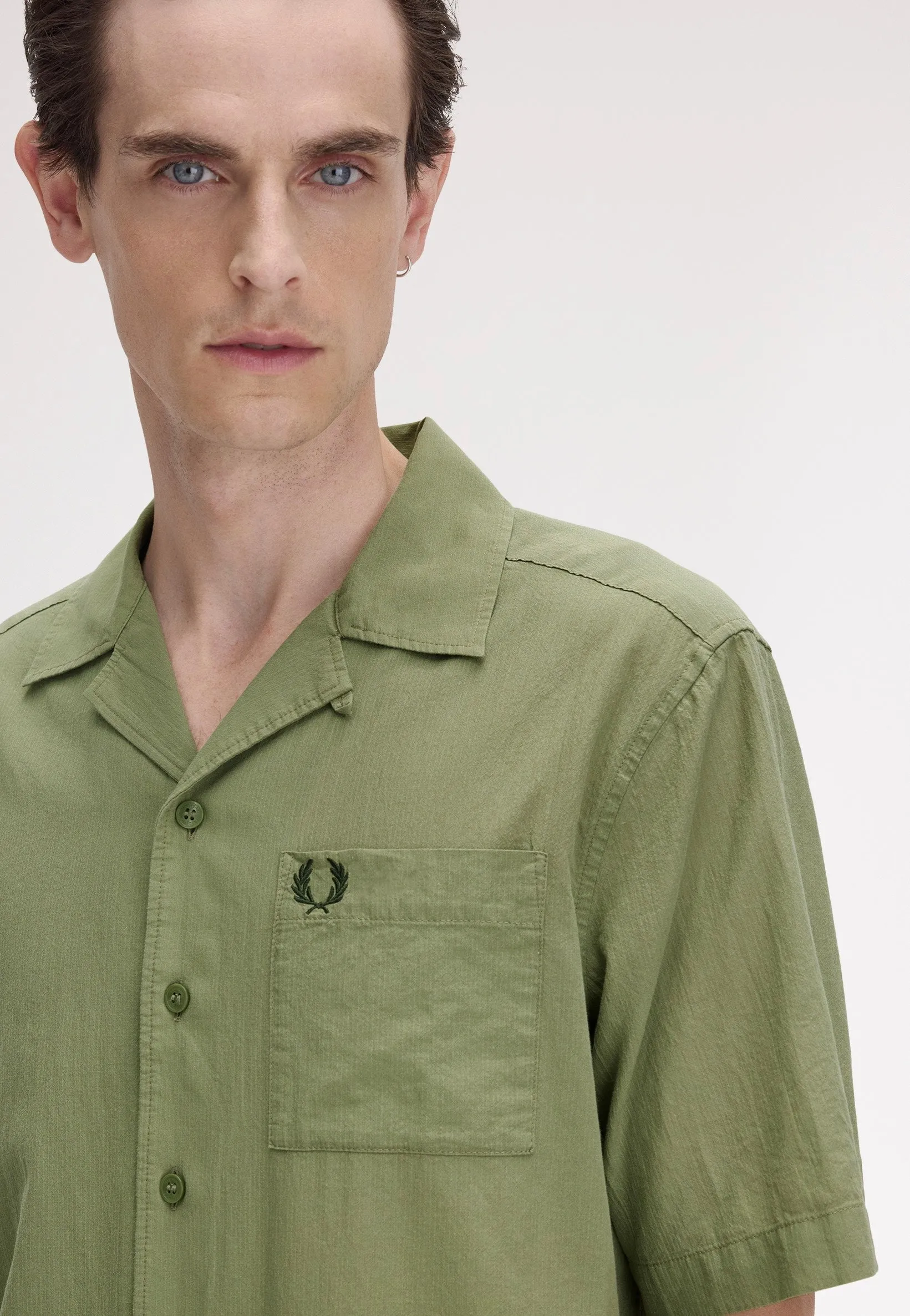 Fred Perry - Lightweight Texture Revere Collar Olive Mint - Shirt