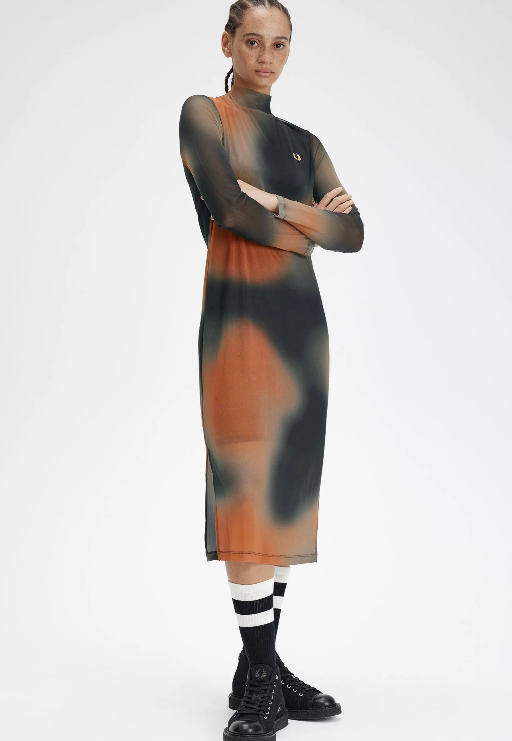 Fred Perry - Printed Mesh Mock Neck Night Green - Dress