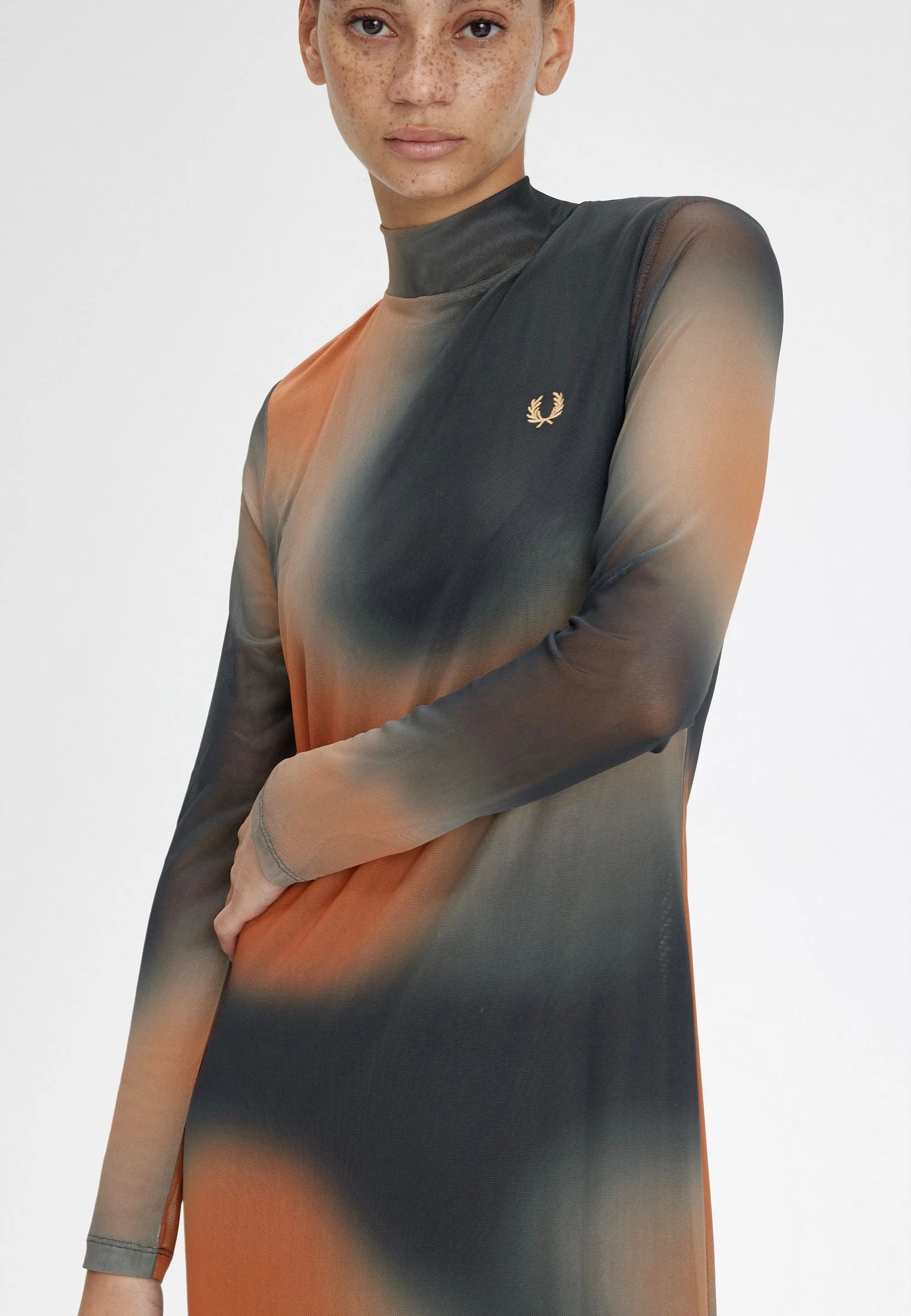 Fred Perry - Printed Mesh Mock Neck Night Green - Dress