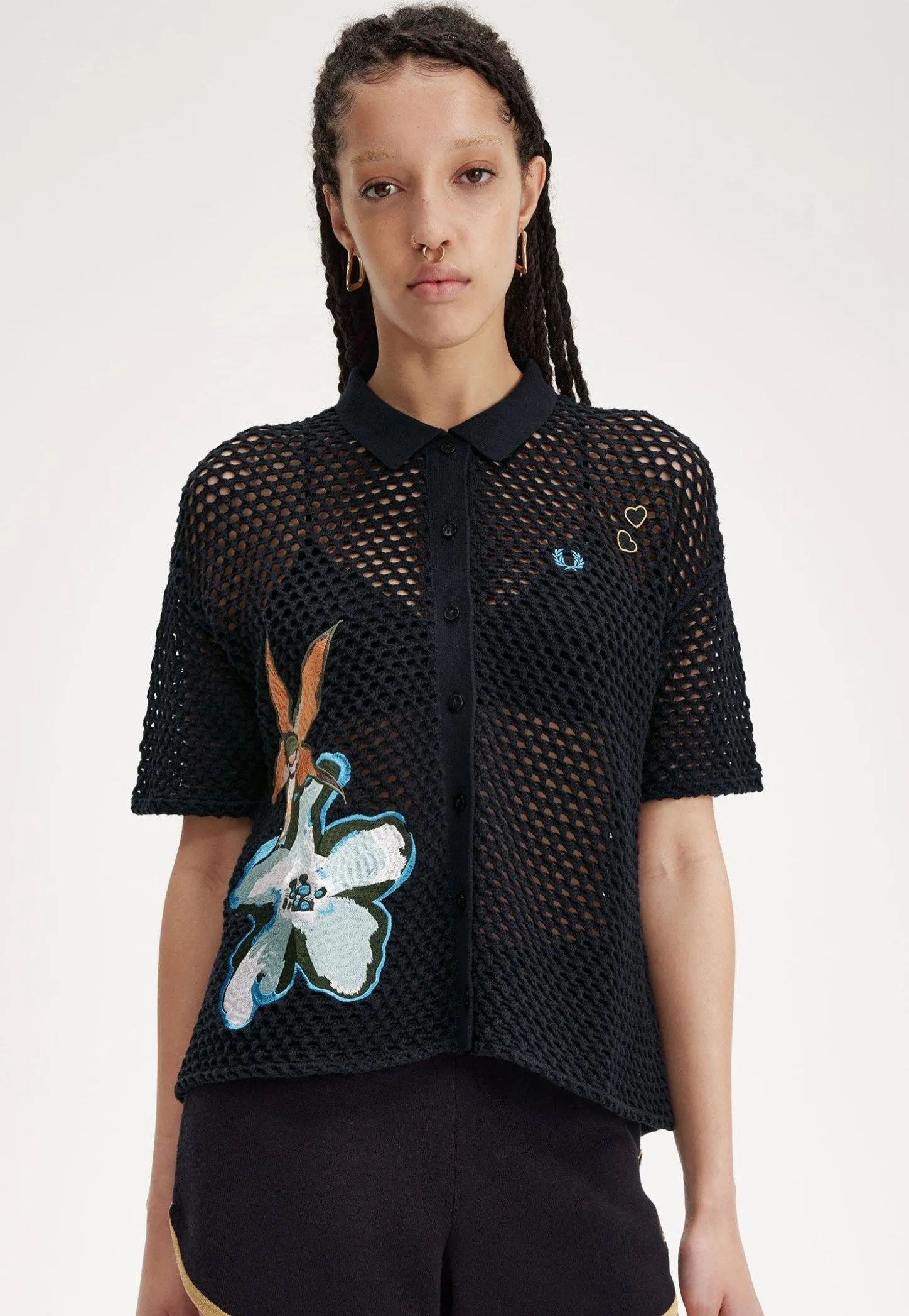 Fred Perry x Amy Winehouse - Embroidered Open Knit Black - Shirt