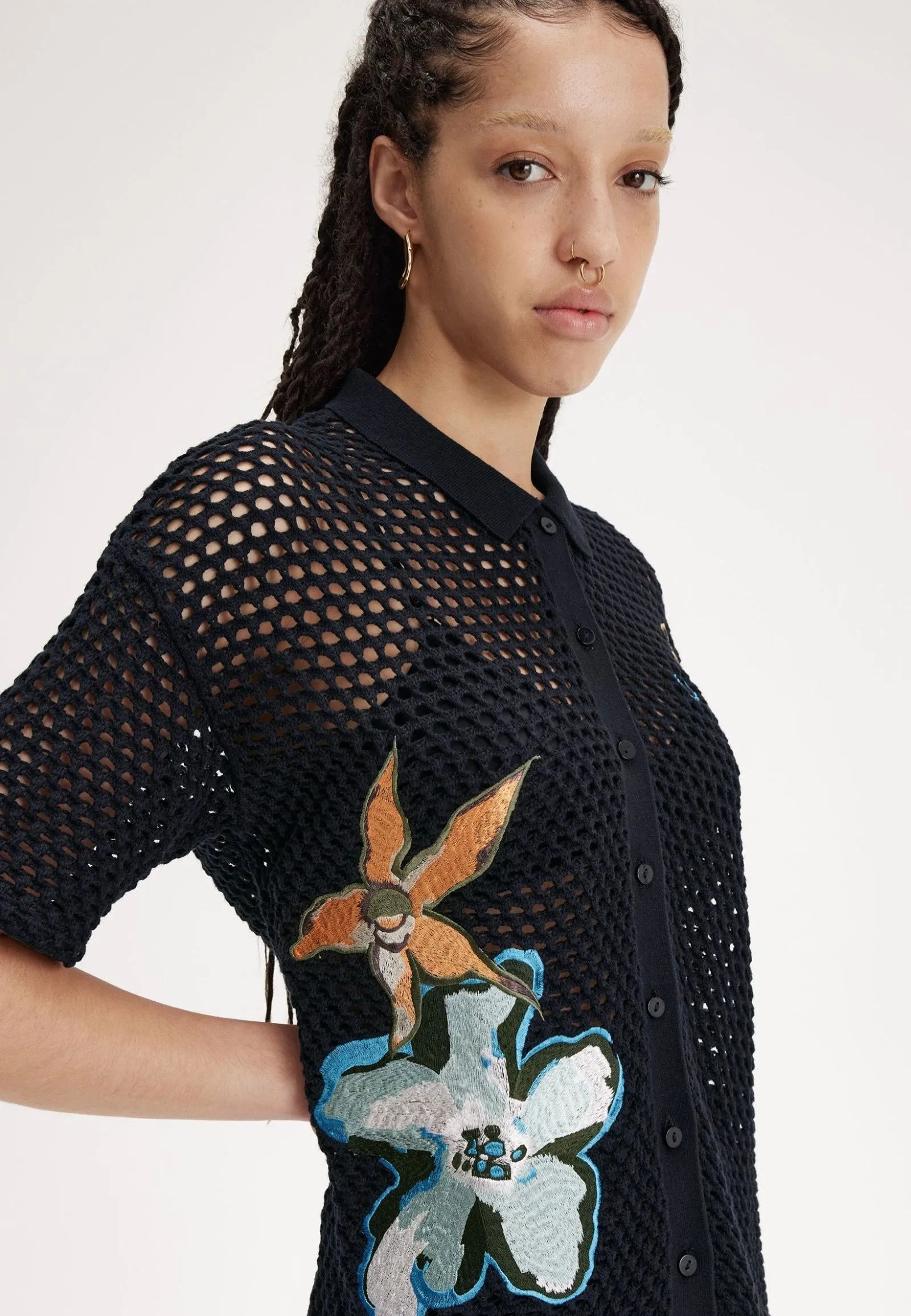 Fred Perry x Amy Winehouse - Embroidered Open Knit Black - Shirt