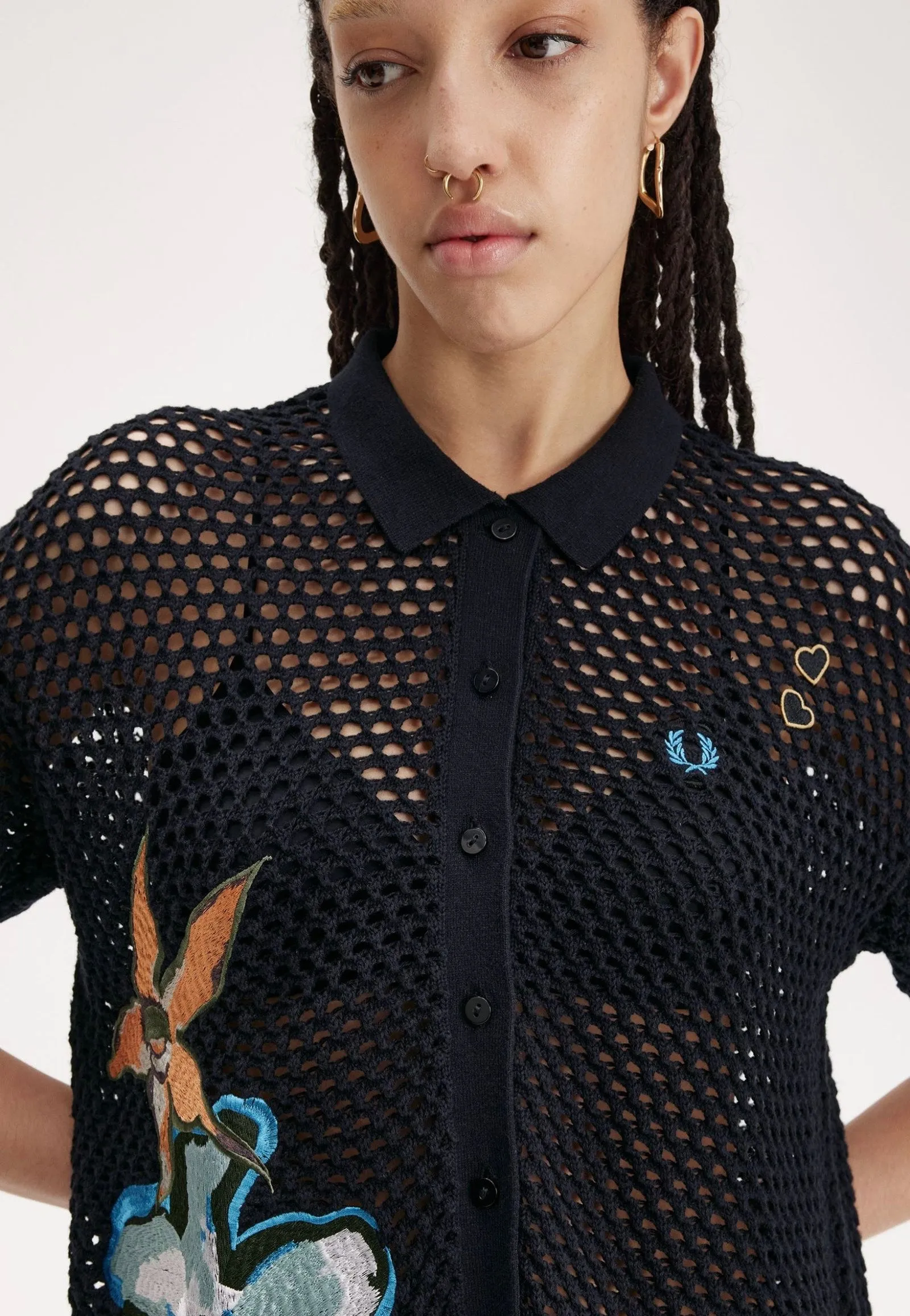 Fred Perry x Amy Winehouse - Embroidered Open Knit Black - Shirt