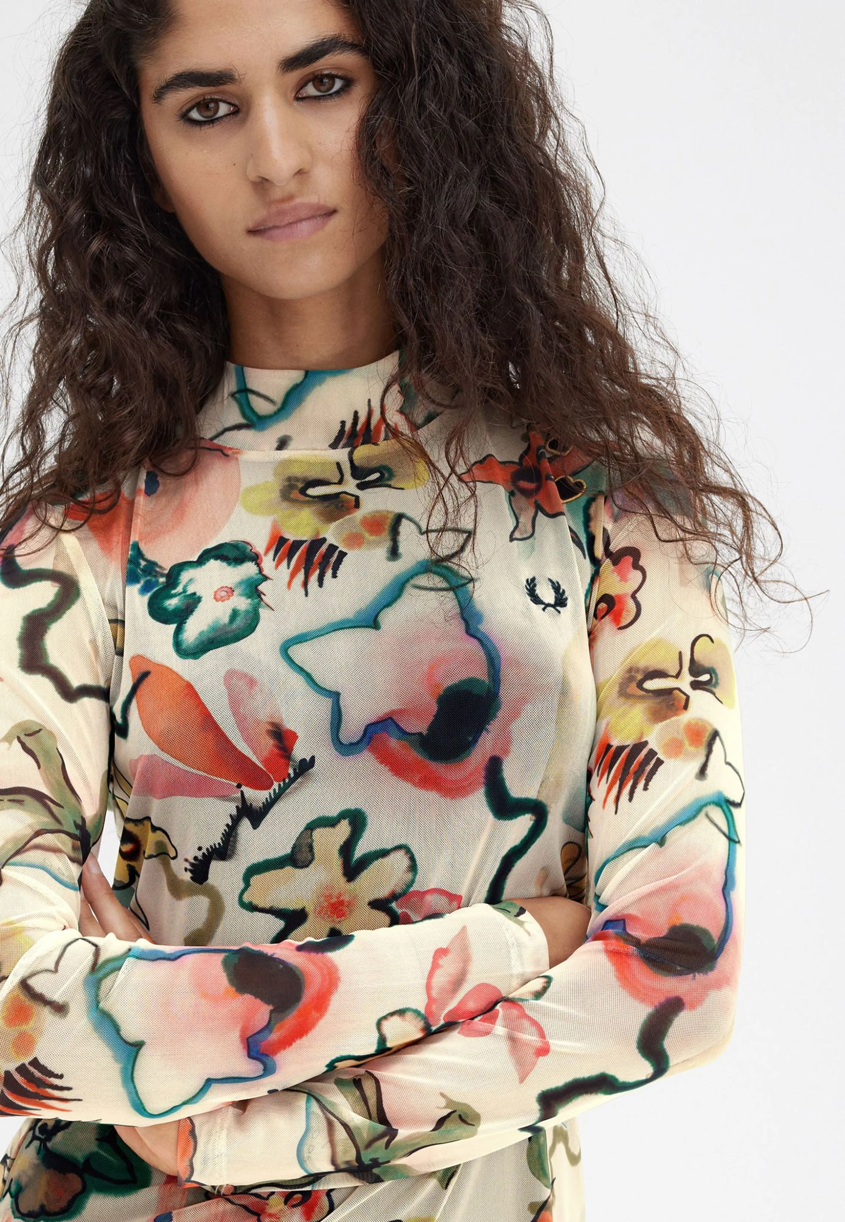 Fred Perry x Amy Winehouse - Printed Mesh Mock Neck Silky Peach - Dress