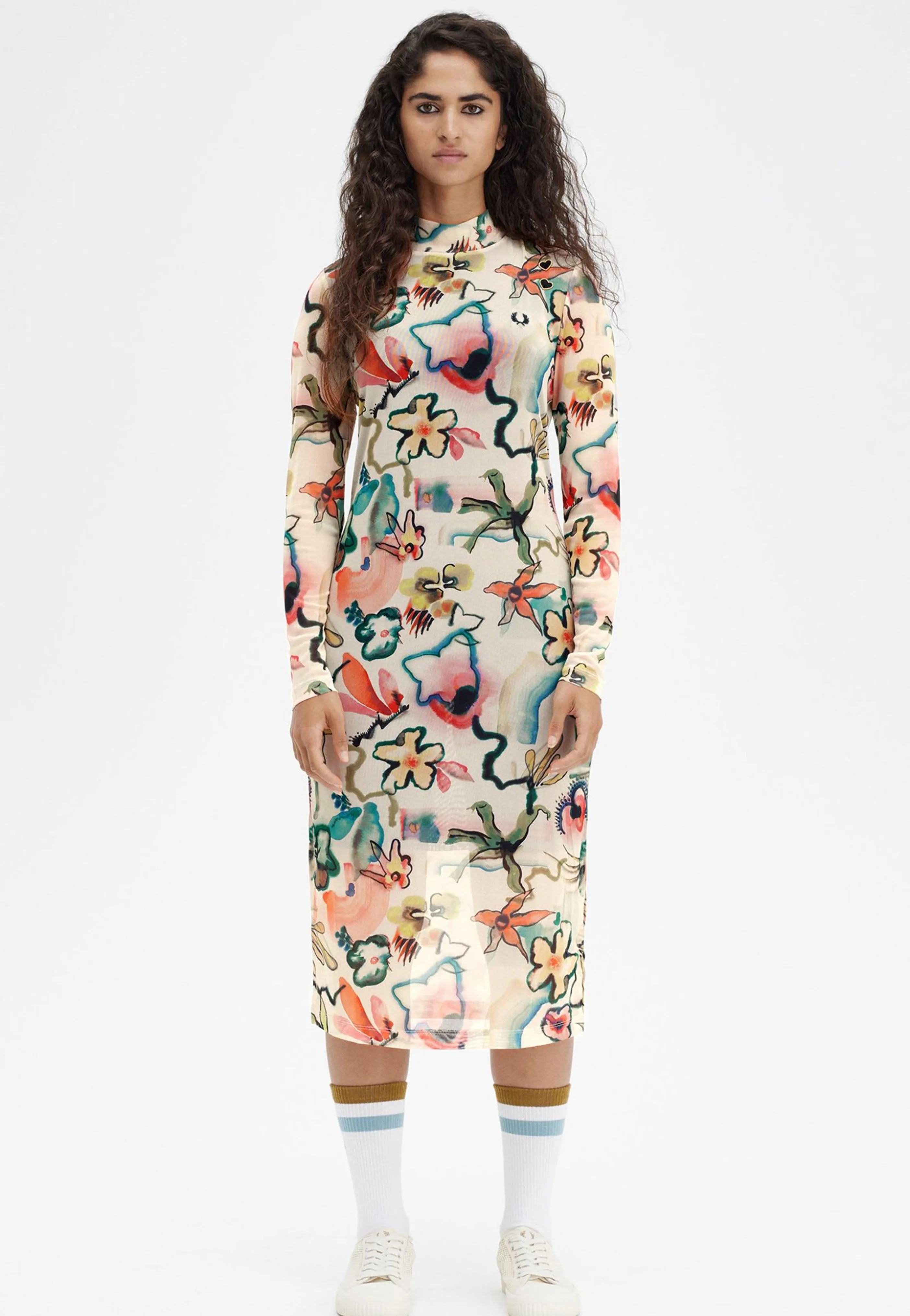 Fred Perry x Amy Winehouse - Printed Mesh Mock Neck Silky Peach - Dress