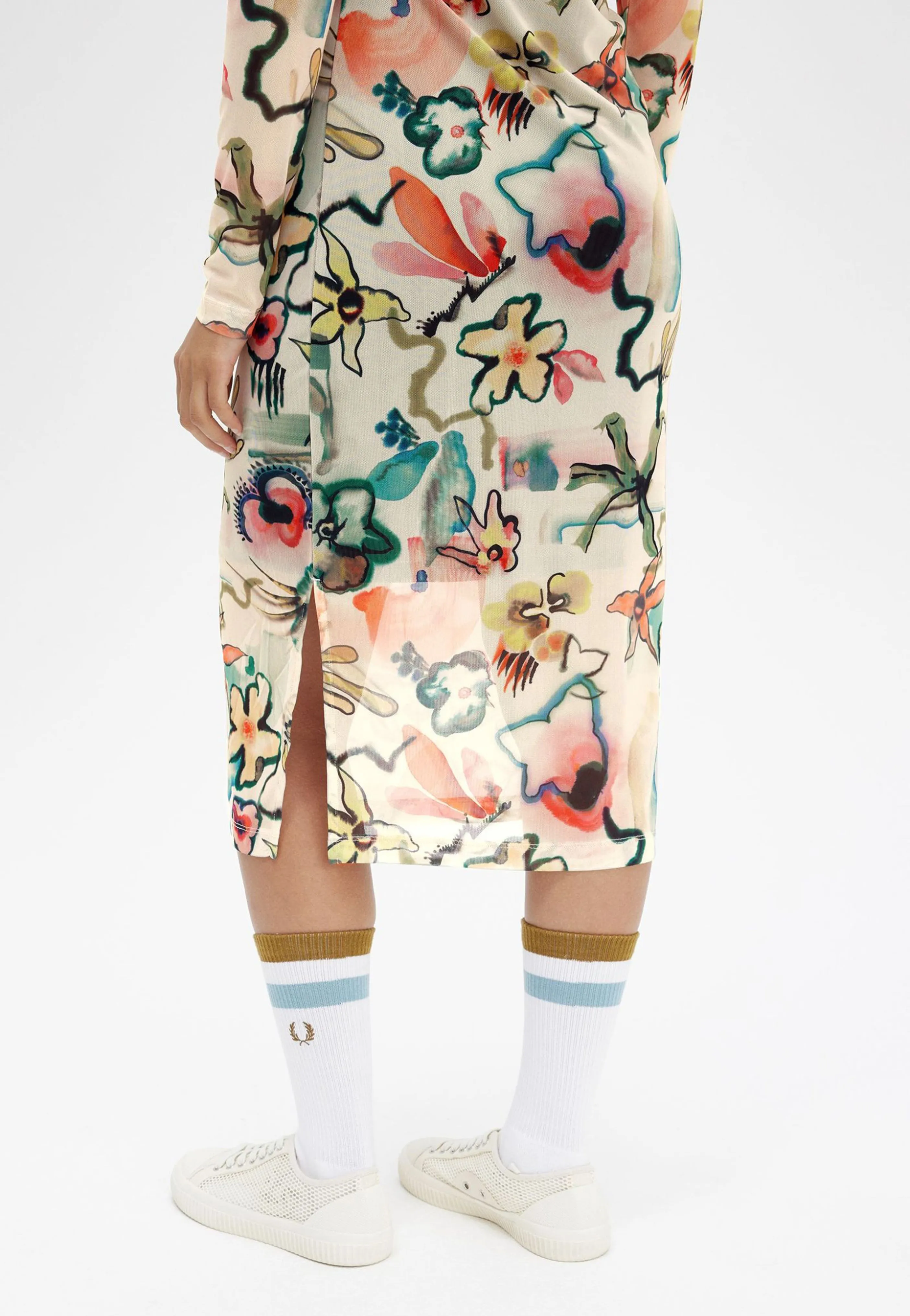 Fred Perry x Amy Winehouse - Printed Mesh Mock Neck Silky Peach - Dress