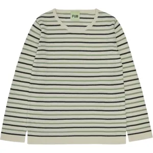 FUB Contrast Striped Blouse Ecru/Deep Green/Leaf