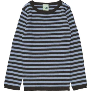 FUB Rib Blouse Chcoclate/Sky