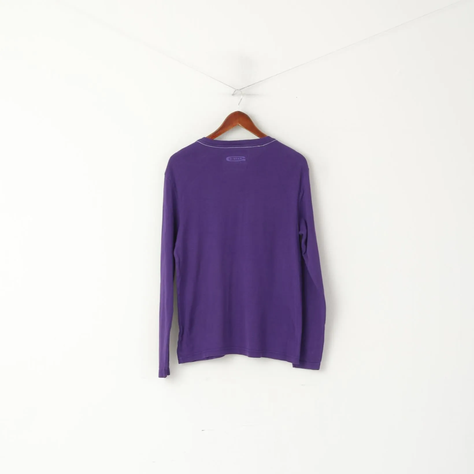 G-Star Men XL (L) Long Sleeved Shirt Purple Cotton Crew Neck Logo Top