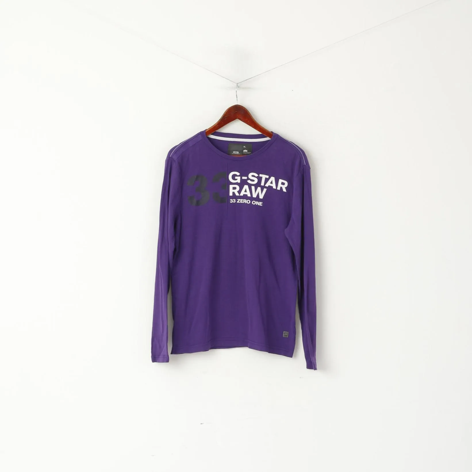 G-Star Men XL (L) Long Sleeved Shirt Purple Cotton Crew Neck Logo Top