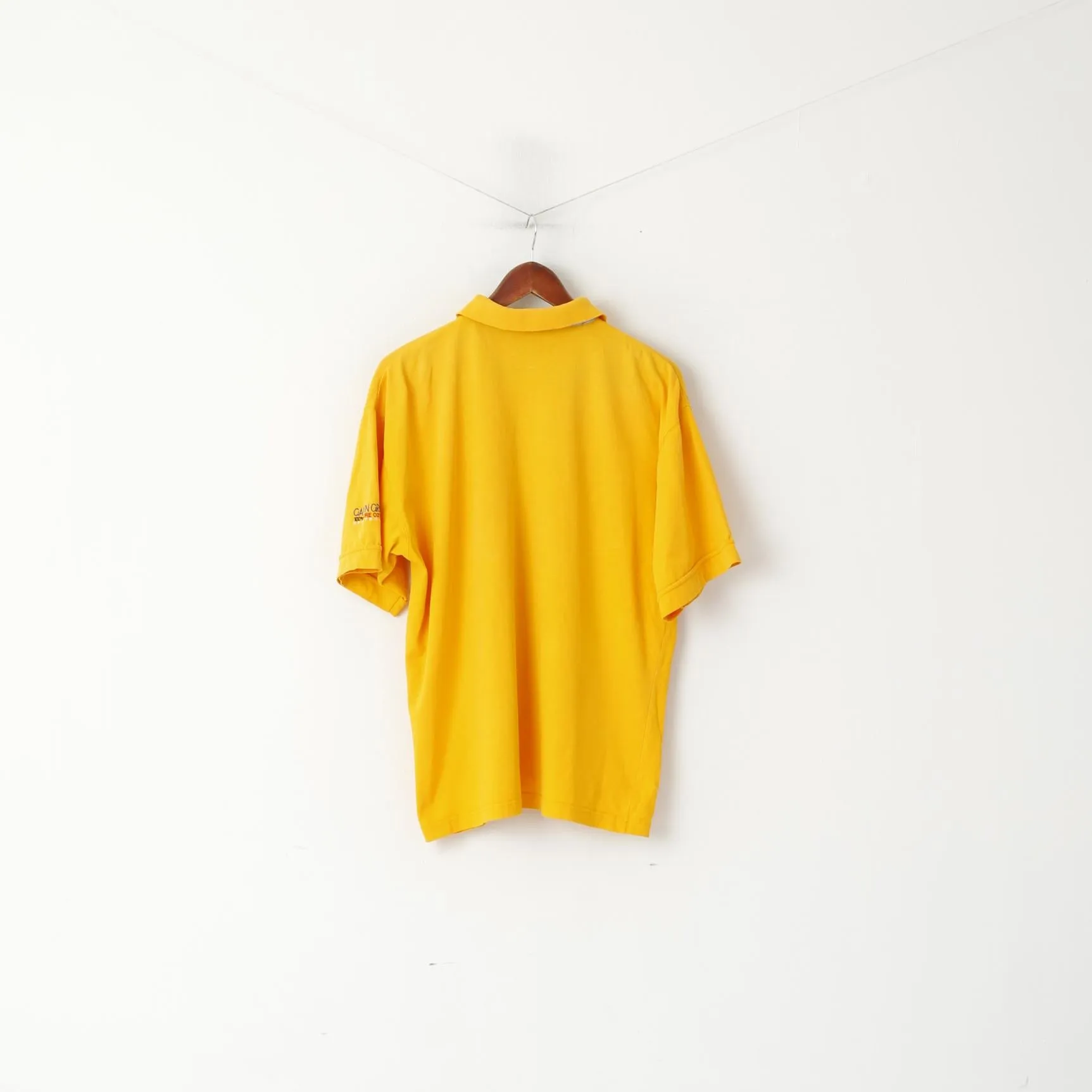 Galvin Green Men L Polo Shirt Yellow Cotton Vintage Wide Cut Golf Sportswear Top