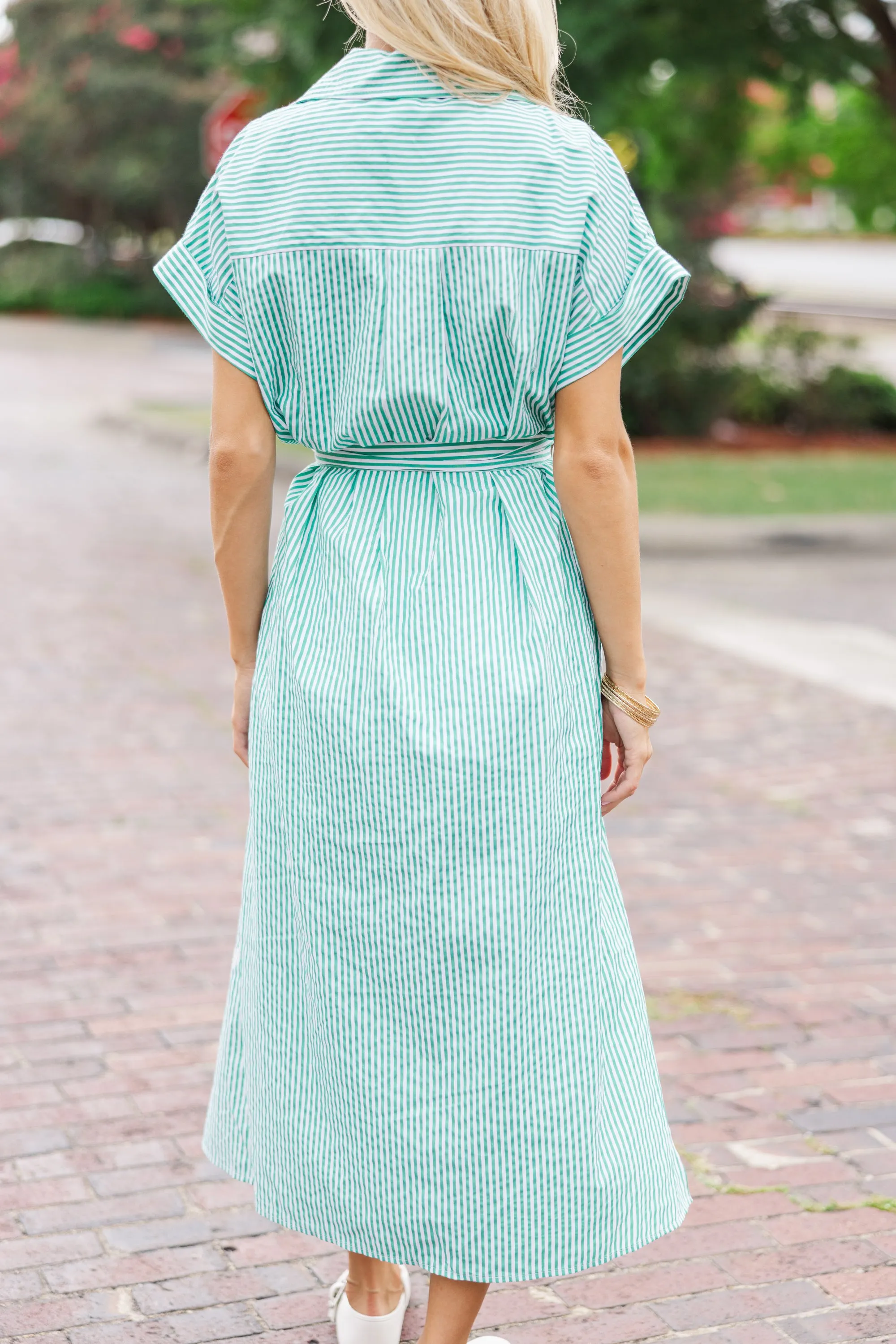 Get Your Way Green Striped Midi Dress