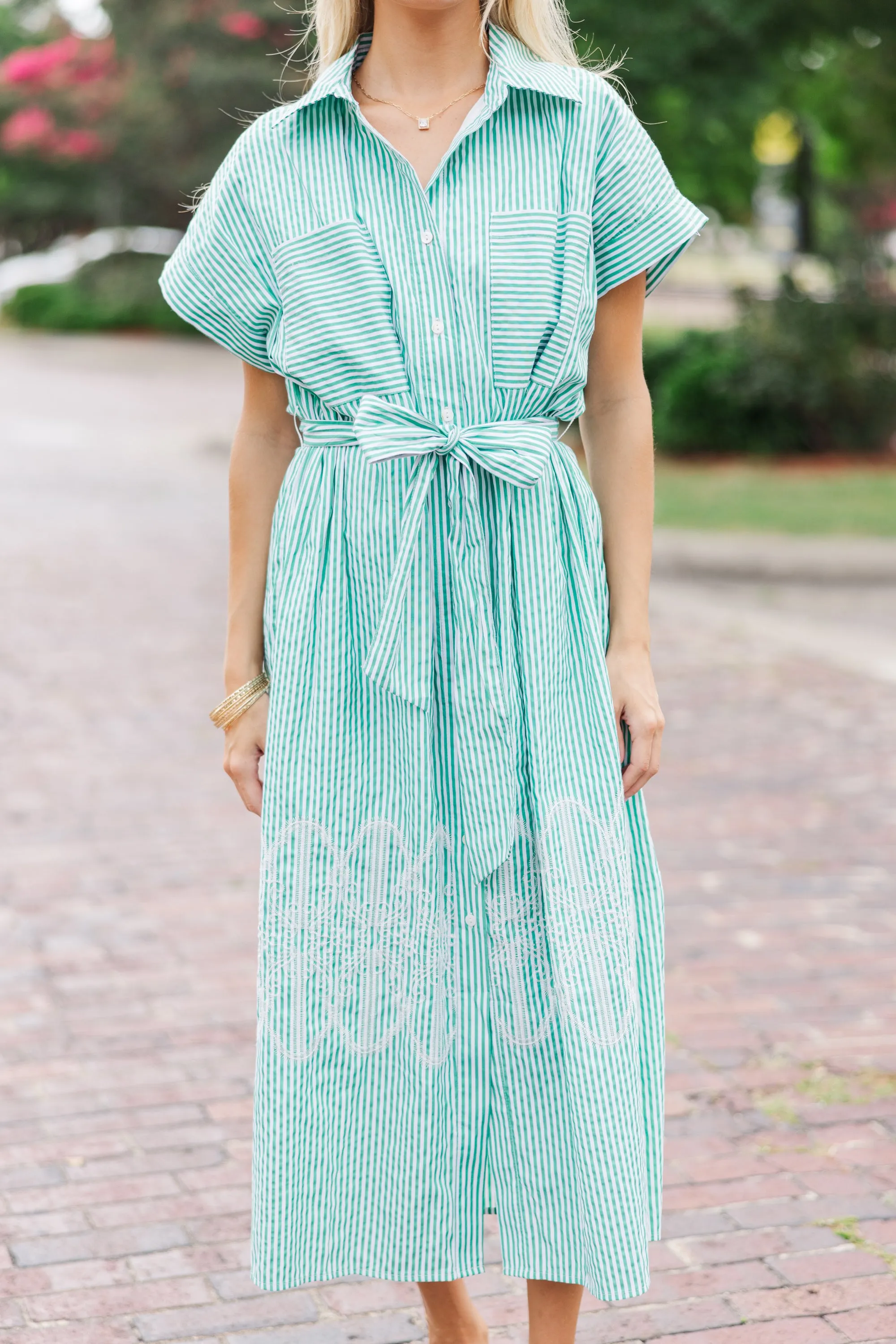 Get Your Way Green Striped Midi Dress