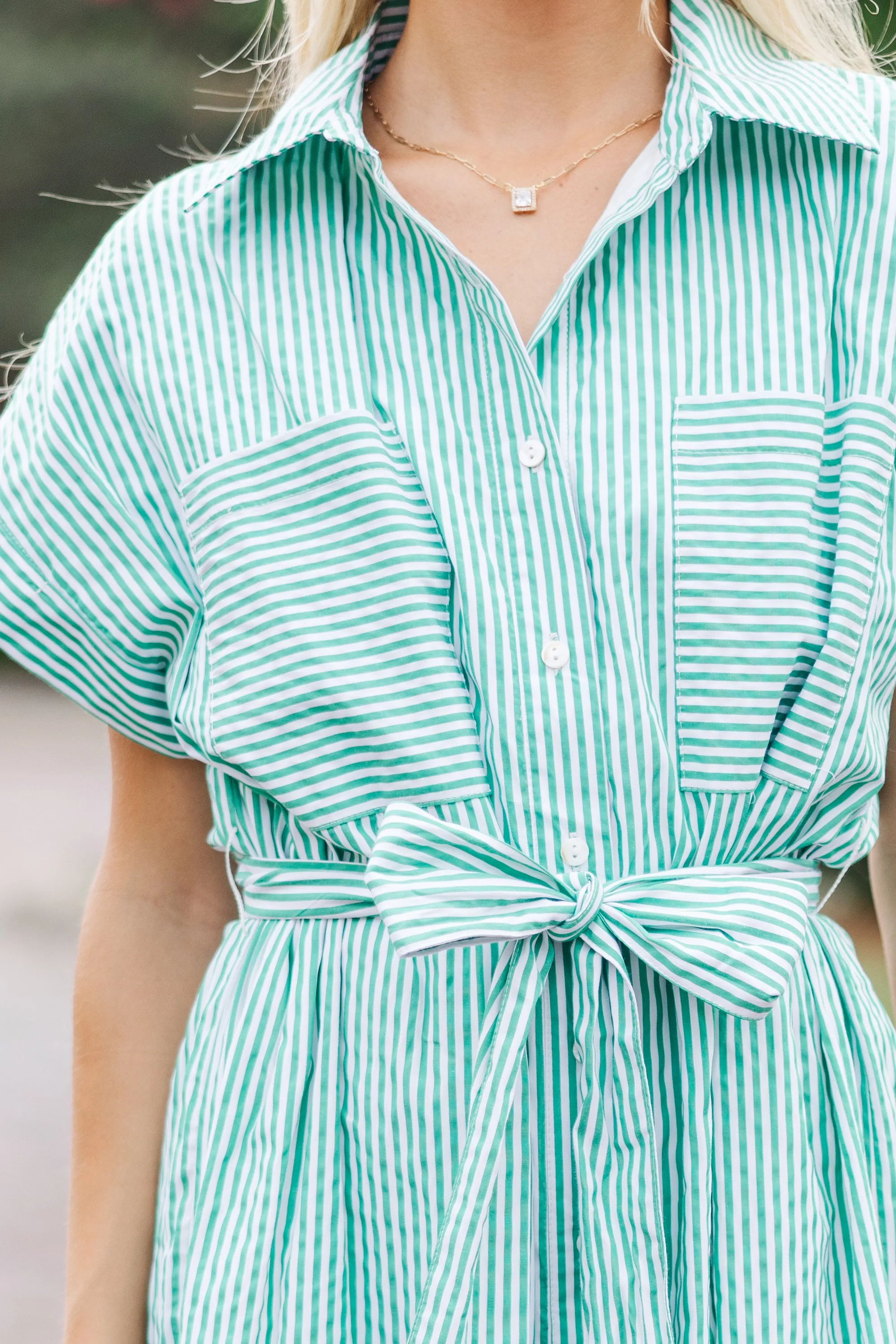 Get Your Way Green Striped Midi Dress