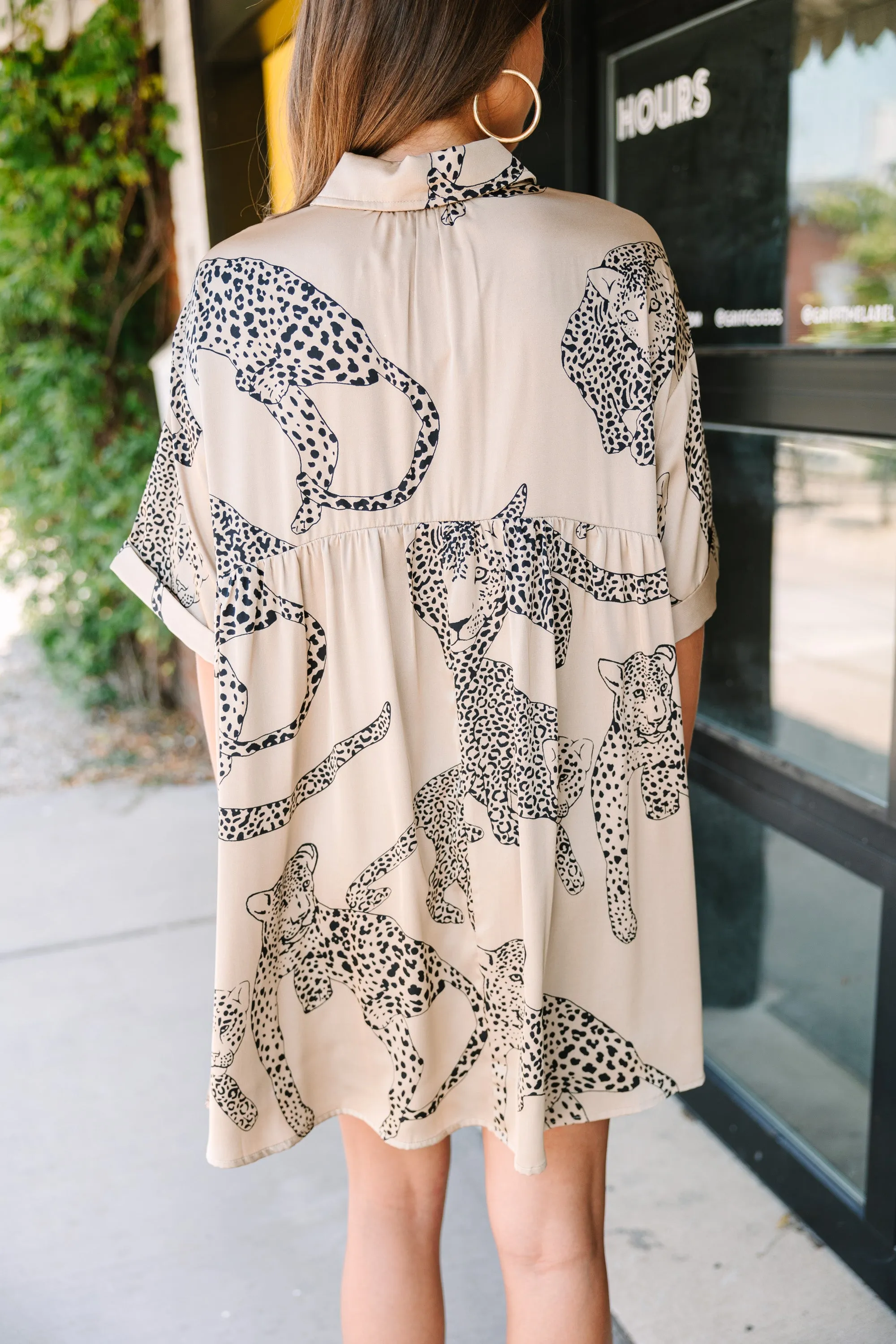 Good Ideas Taupe Brown Cheetah Print Babydoll Dress