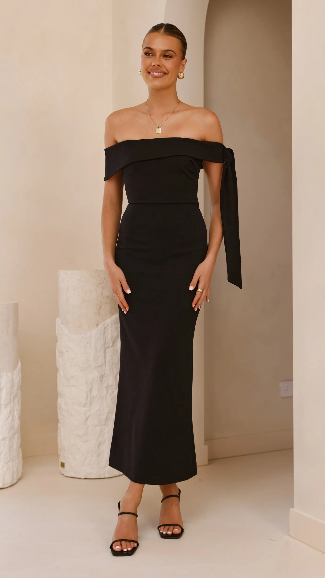 Halen Off Shoulder Midi Dress - Black Billy J